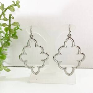 Silver Tone Dangle Pierced Earrings, Geometric scalloped hoop
